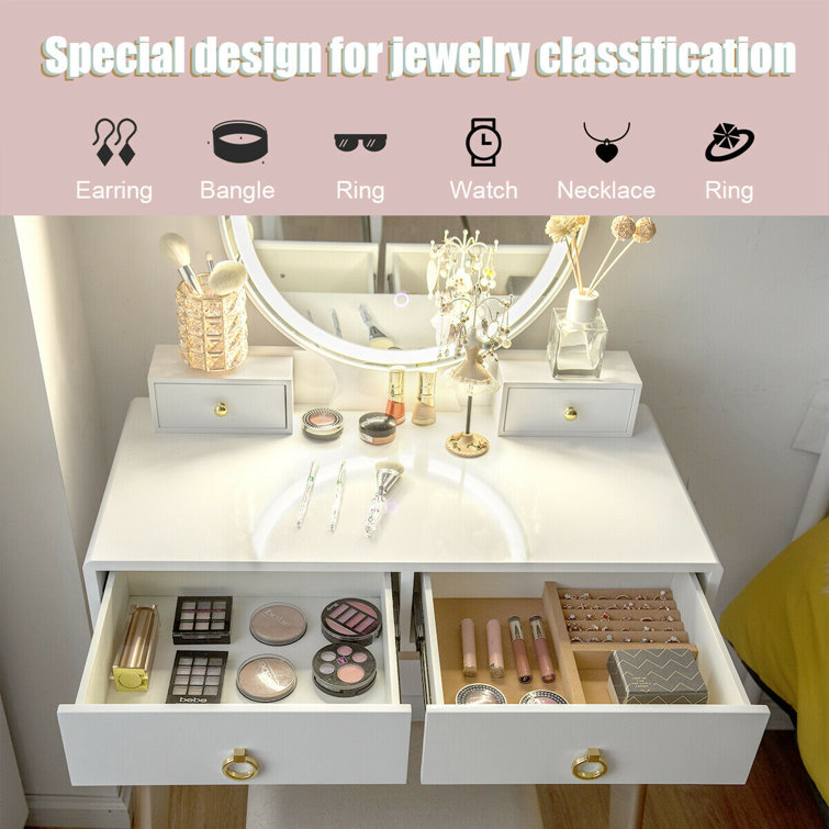 Dikomo vanity set with stool and mirror sales